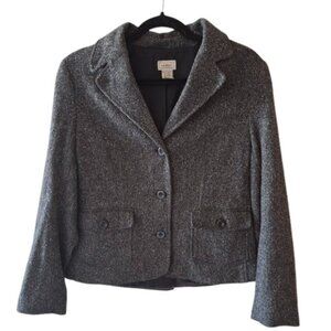 Vintage L.L. Bean Wool Blazer Herringbone Women's Gray Career Sport Coat Small